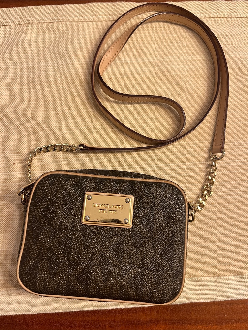 Michael Kors Dark Brown Pebbled Crossbody with Gold Plate
